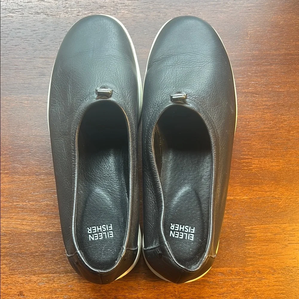 Eileen Fisher Black Leather Slip-On Sneakers